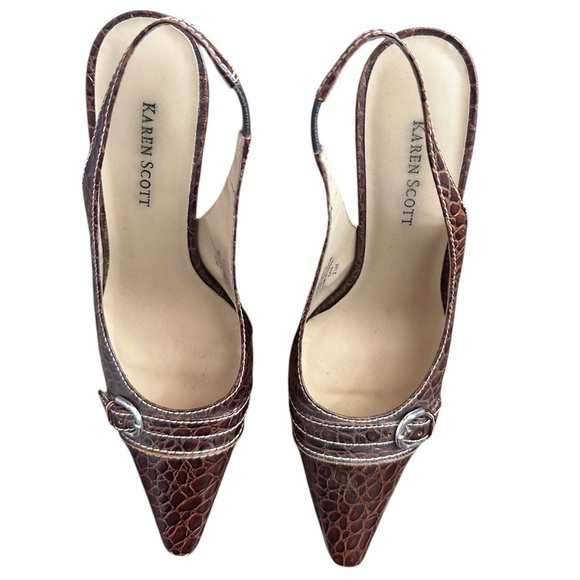 Karen Scott Brown Croc-Embossed Slingback Heels - Size 7.5 M - Picture 3 of 5